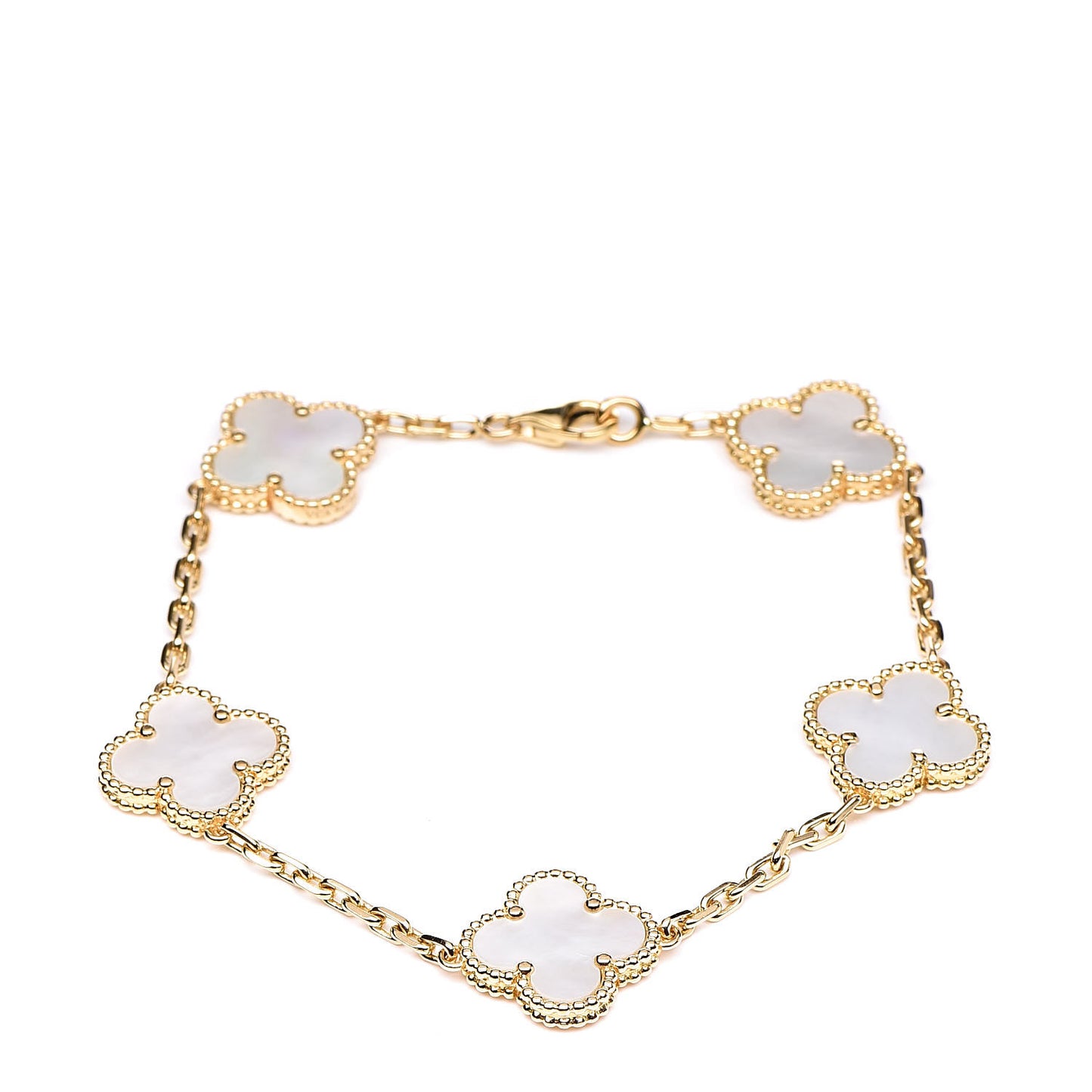18K Yellow Gold Mother of Pearl 5 Motifs Vintage Alhambra Bracelet