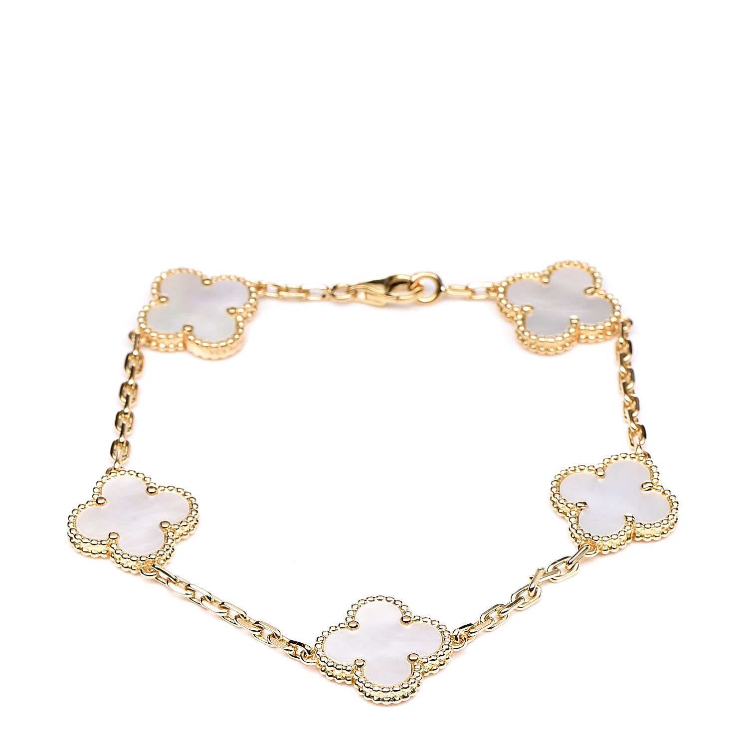 Van Cleef & Arpels 18K Yellow Gold Mother of Pearl 5 Motifs Vintage Alhambra Bracelet 1 of 5
