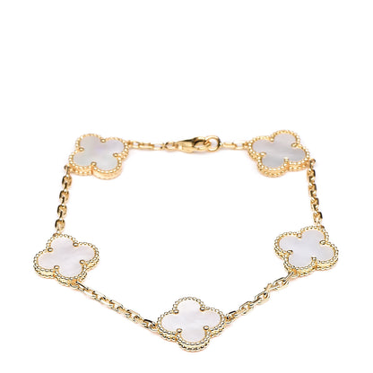 Van Cleef & Arpels 18K Yellow Gold Mother of Pearl 5 Motifs Vintage Alhambra Bracelet 1 of 5