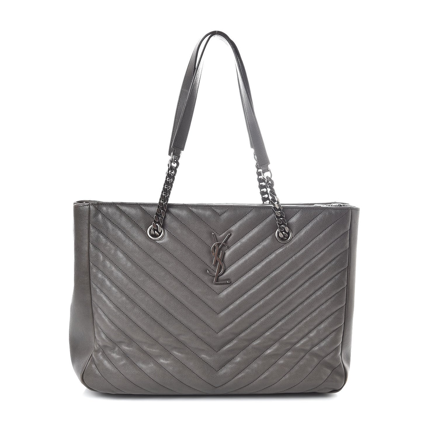 Sheepskin Matelasse Chevron Large Monogram Shopping Bag Light Coal