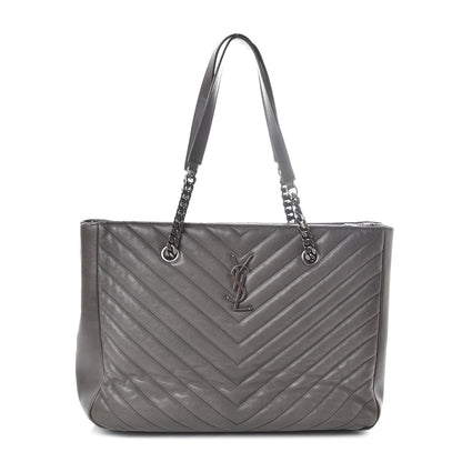 Saint Laurent Sheepskin Matelasse Chevron Large Monogram Shopping Bag Light Coal 1 of 10