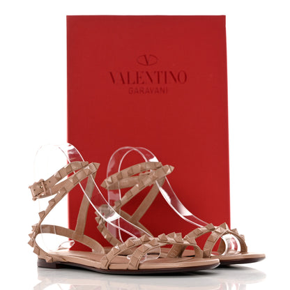 Valentino Garavani Calfskin Lacquered Monochrome Rockstud Cross Ankle Wrap Flat Sandals 35 Rose Cannelle 9 of 9