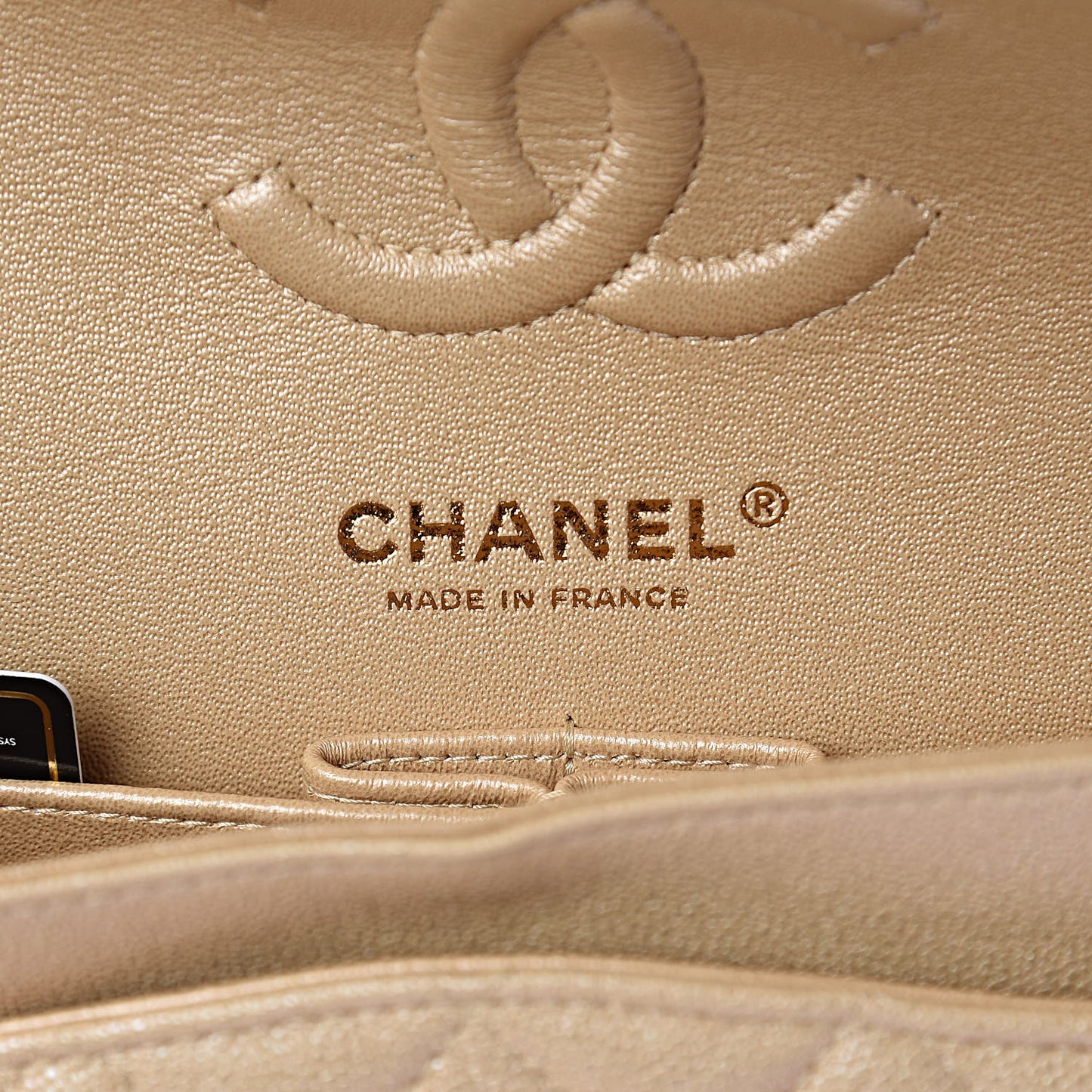 Iridescent Caviar Quilted Small Double Flap Beige