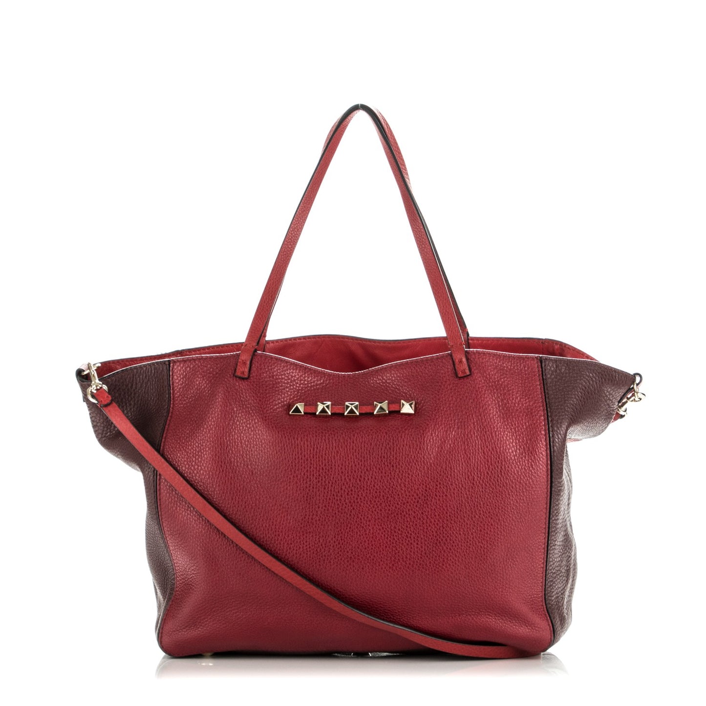 Calfskin Bi-Color Rockstud Crossbody Tote Burgundy Red