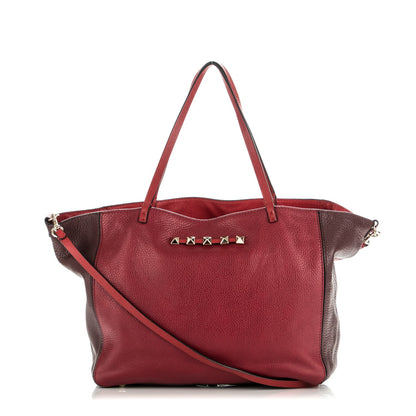 Valentino Garavani Calfskin Bi-Color Rockstud Crossbody Tote Burgundy Red 1 of 7