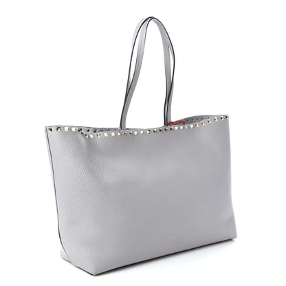 Valentino Garavani Grained Calfskin Rockstud Shoulder Tote Pastel Grey 3 of 9