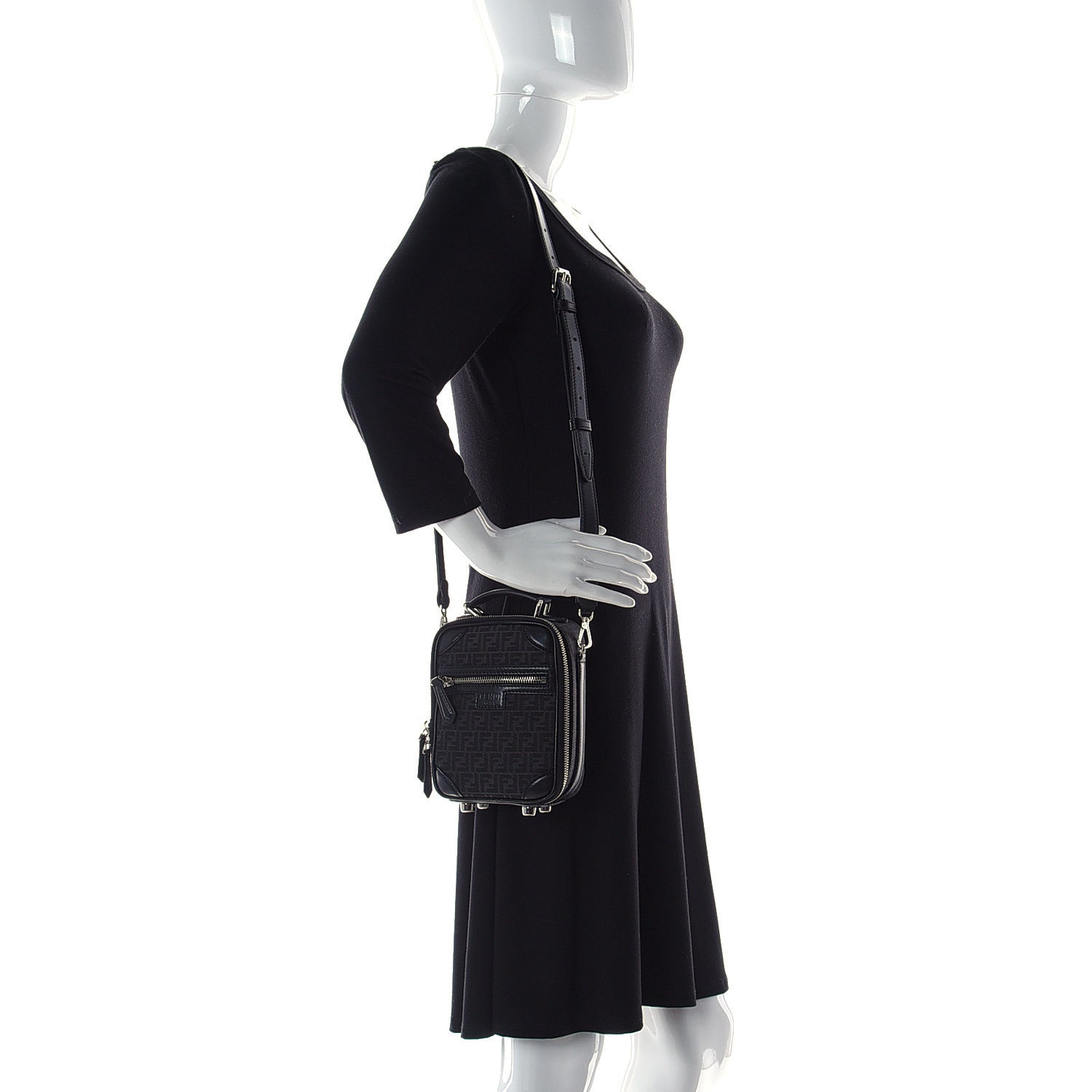 Fendi Recycled Fabric Jacquard Vitello Astro Micro FF Mini Trolley Bag Asfalto Black 2 of 11