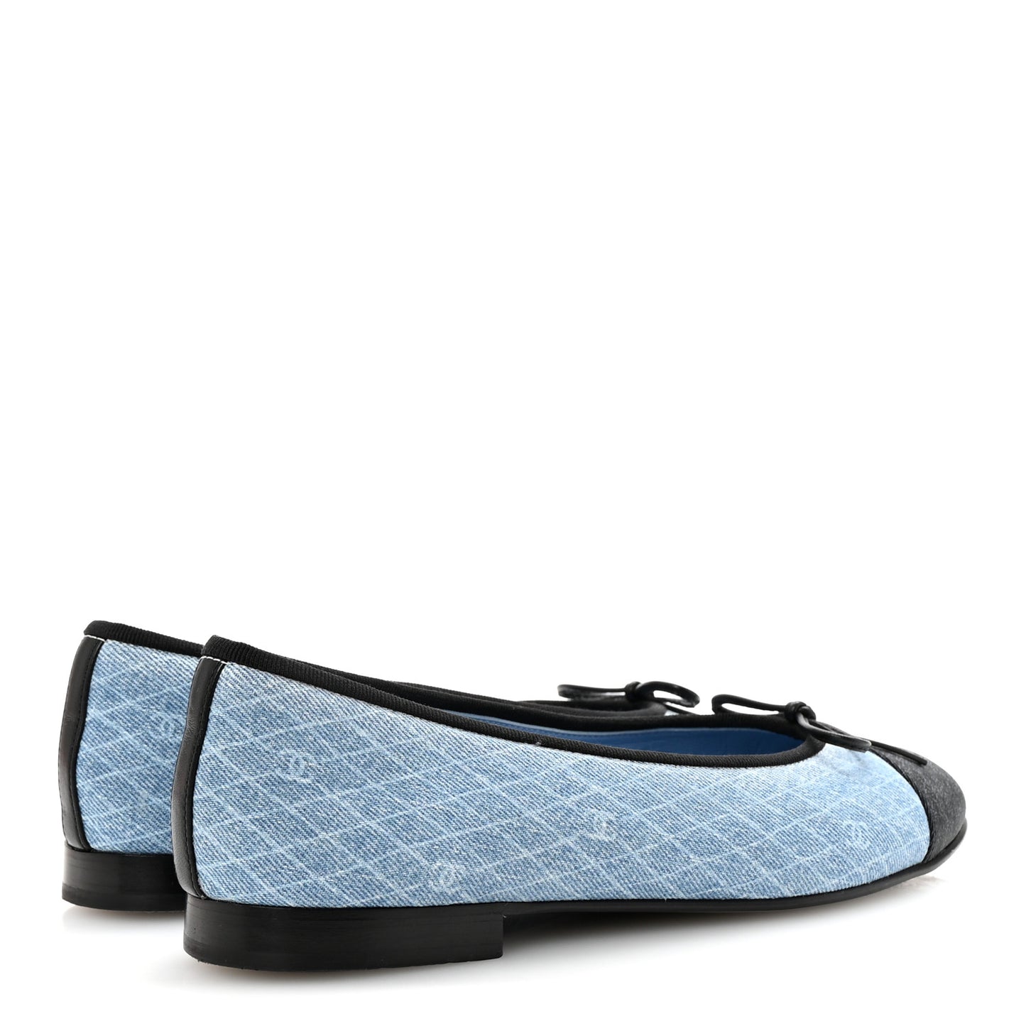 Denim Printed Quilt CC Cap Toe Ballerina Flats 38 Light Blue Dark Grey