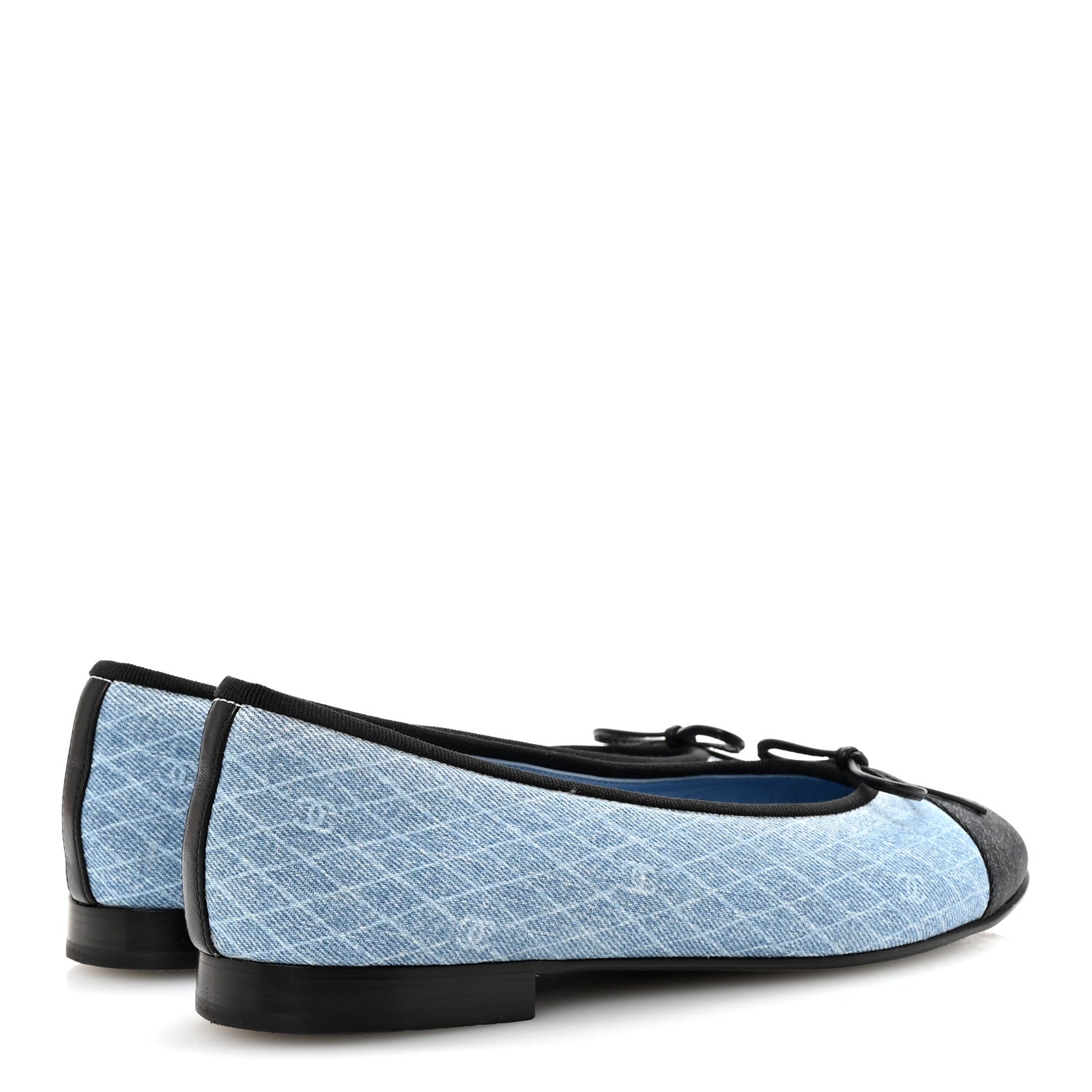 Chanel Denim Printed Quilt CC Cap Toe Ballerina Flats 38 Light Blue Dark Grey 5 of 10