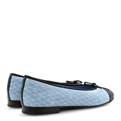 Chanel Denim Printed Quilt CC Cap Toe Ballerina Flats 38 Light Blue Dark Grey 5 of 10