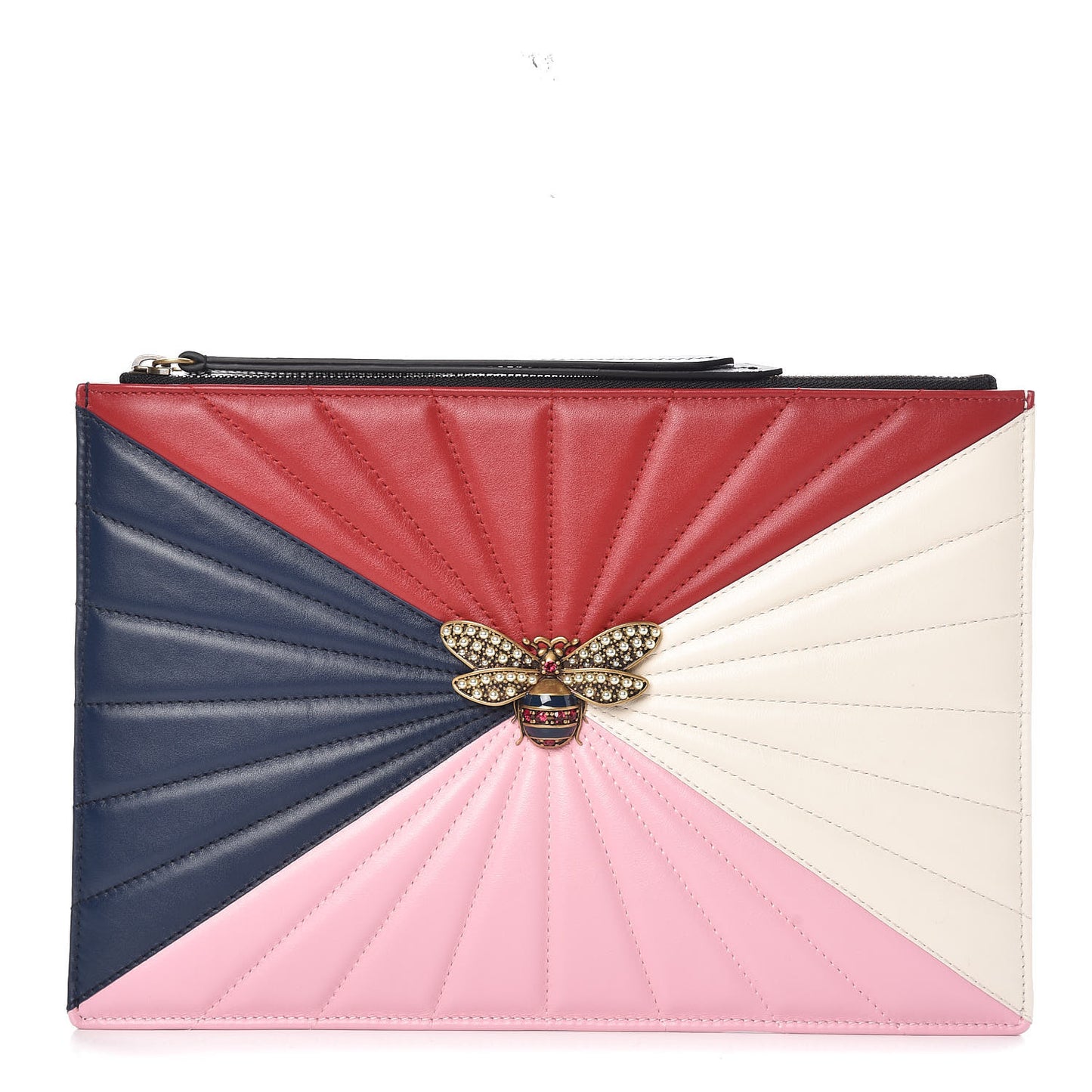 Calfskin Trapuntata Queen Margaret Oversized Zip Pouch Blue Agata Hibiscus Red Mystic White Sugar Pink