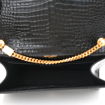 Saint Laurent Calfskin Crocodile Embossed Medium Classic Monogram Kate Tassel Satchel Blue Sapphire 5 of 8