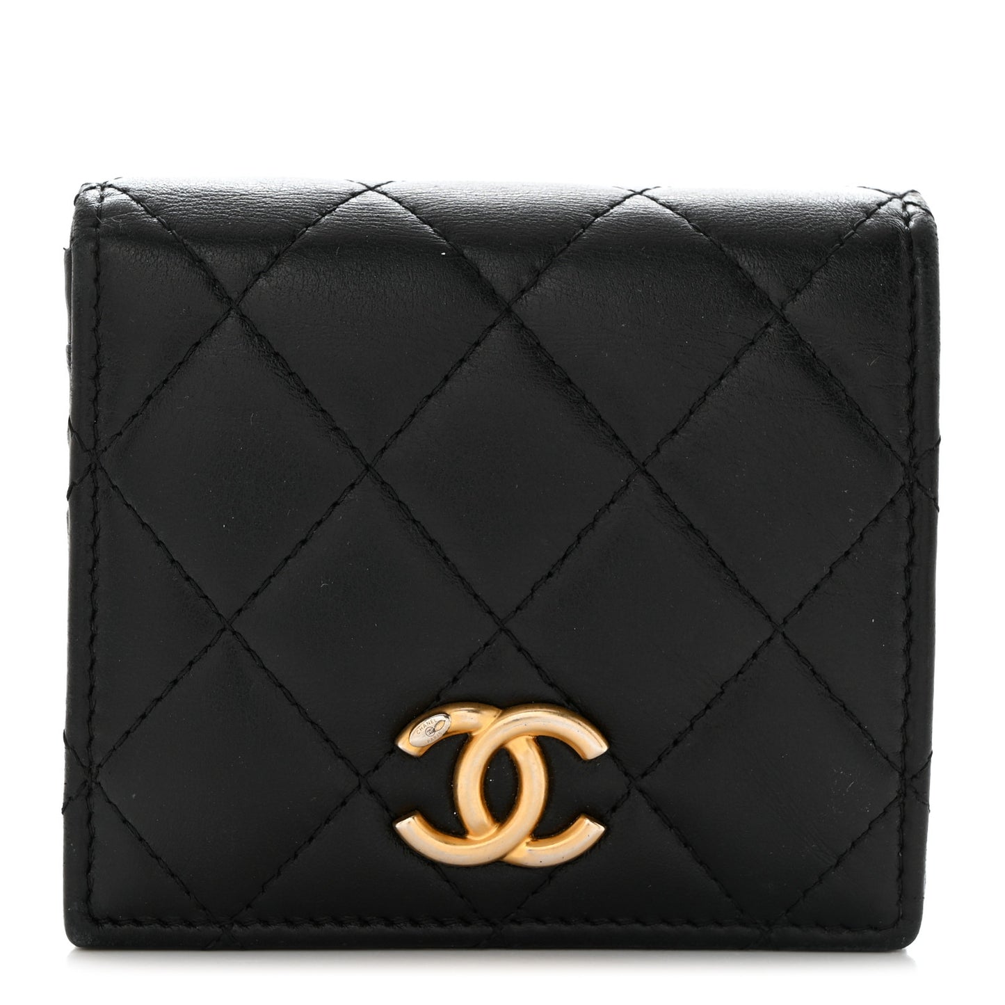 Lambskin Quilted CC Compact Bifold Wallet Black