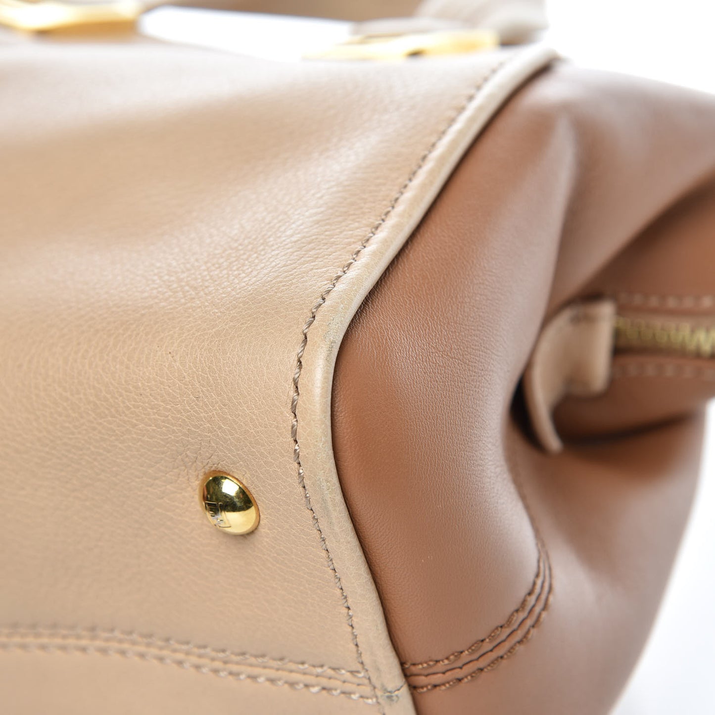 Capra Vitello Dolce Marmol Colorblock Small Chameleon Tote Cipria Makeup Camel