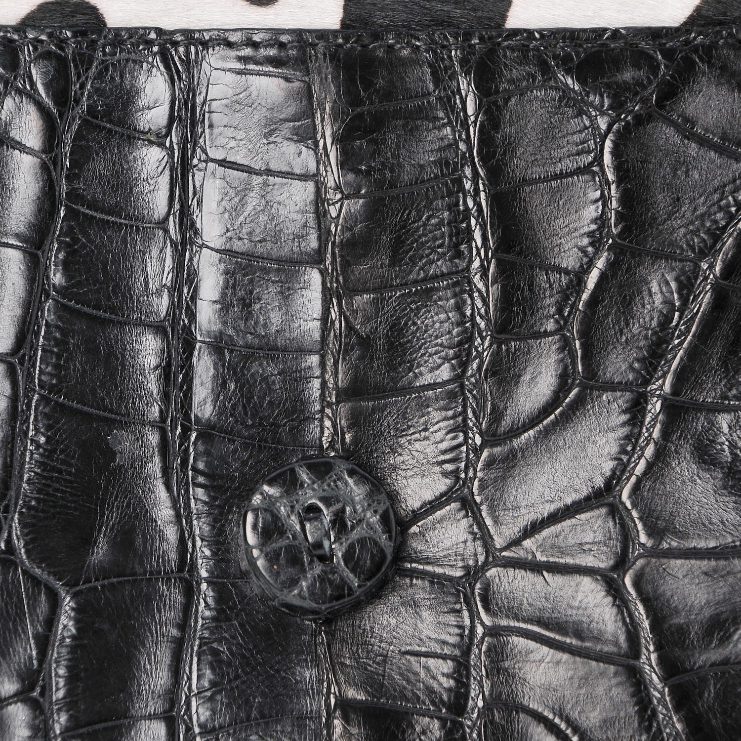 Nancy Gonzalez Calf Hair Crocodile Loop Satchel Black White 6 of 9