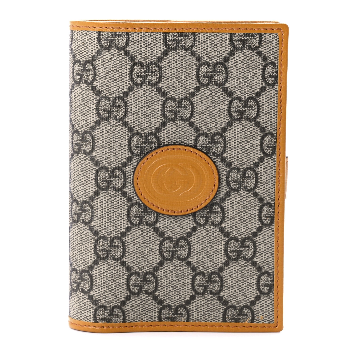 Gucci GG Supreme Monogram Textured Calfskin Retro Interlocking G Passport Case Beige Yellow 1 of 9