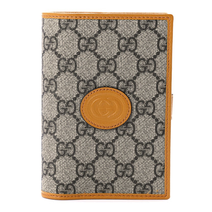 Gucci GG Supreme Monogram Textured Calfskin Retro Interlocking G Passport Case Beige Yellow 1 of 9