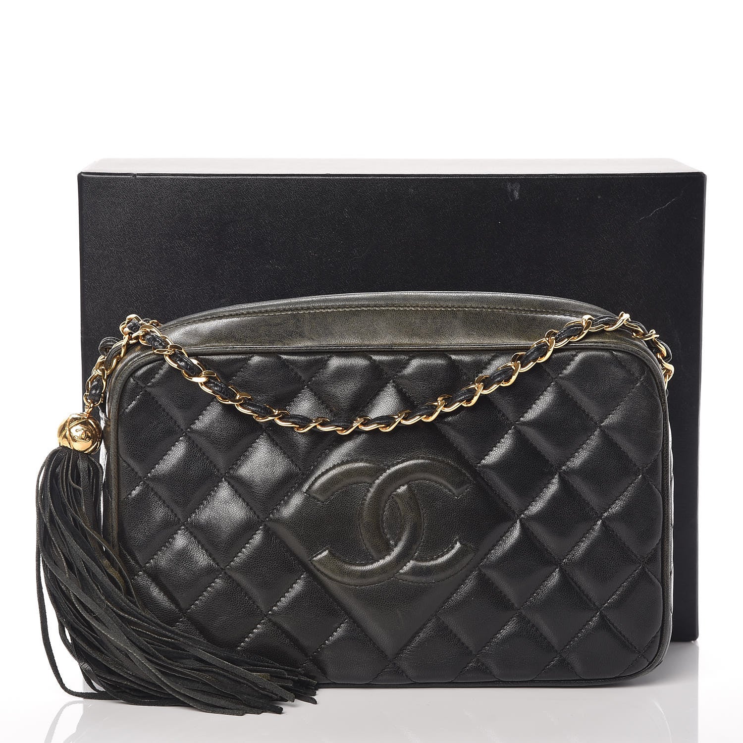 Chanel Lambskin Quilted CC Tassel Camera Case Black 16 of 16