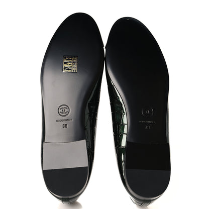 Chanel Patent Calfskin Crocodile Embossed Ballerina Flats 38 Dark Green Black 6 of 10