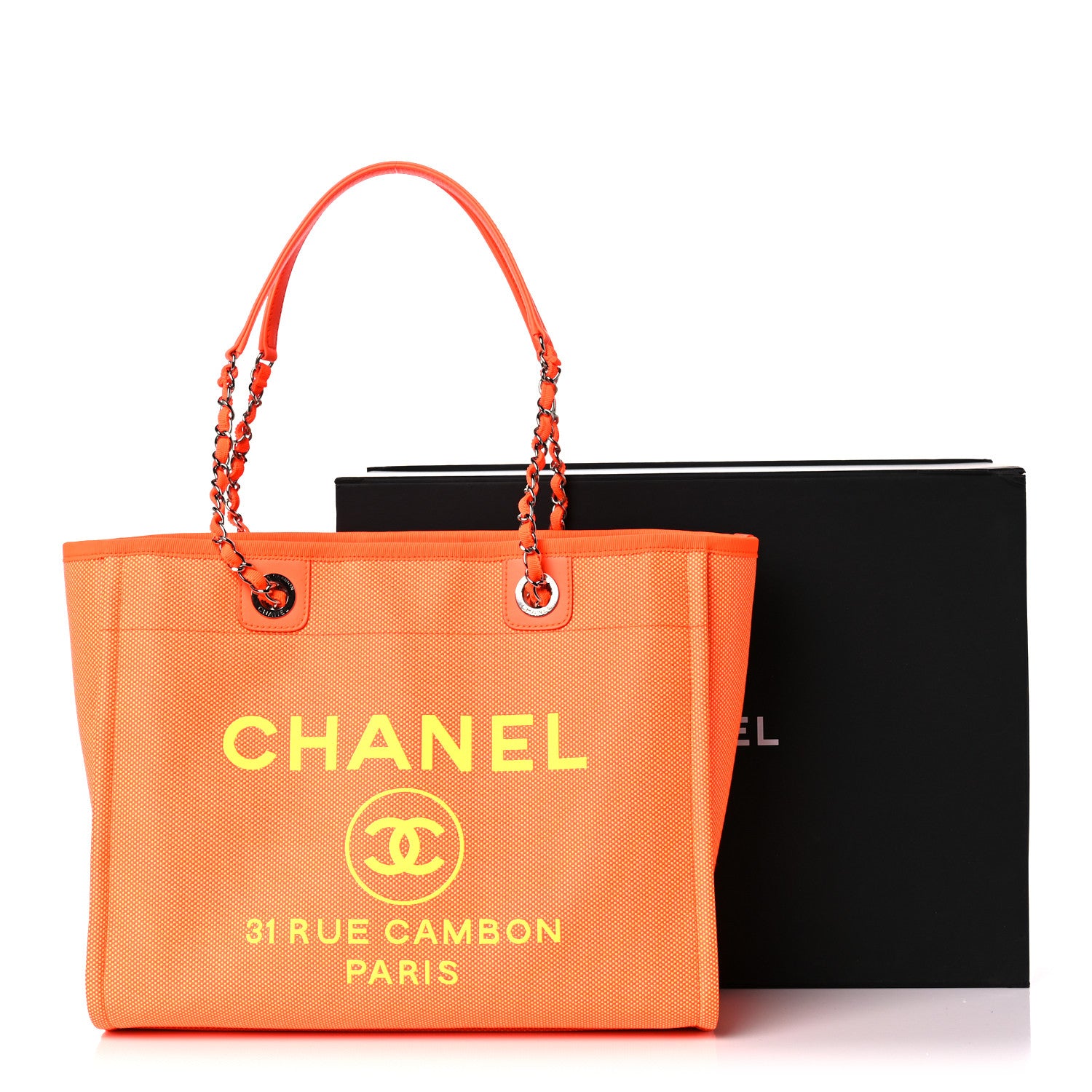 Chanel Mixed Fibers Calfskin Small Deauville Tote Orange Yellow 11 of 11