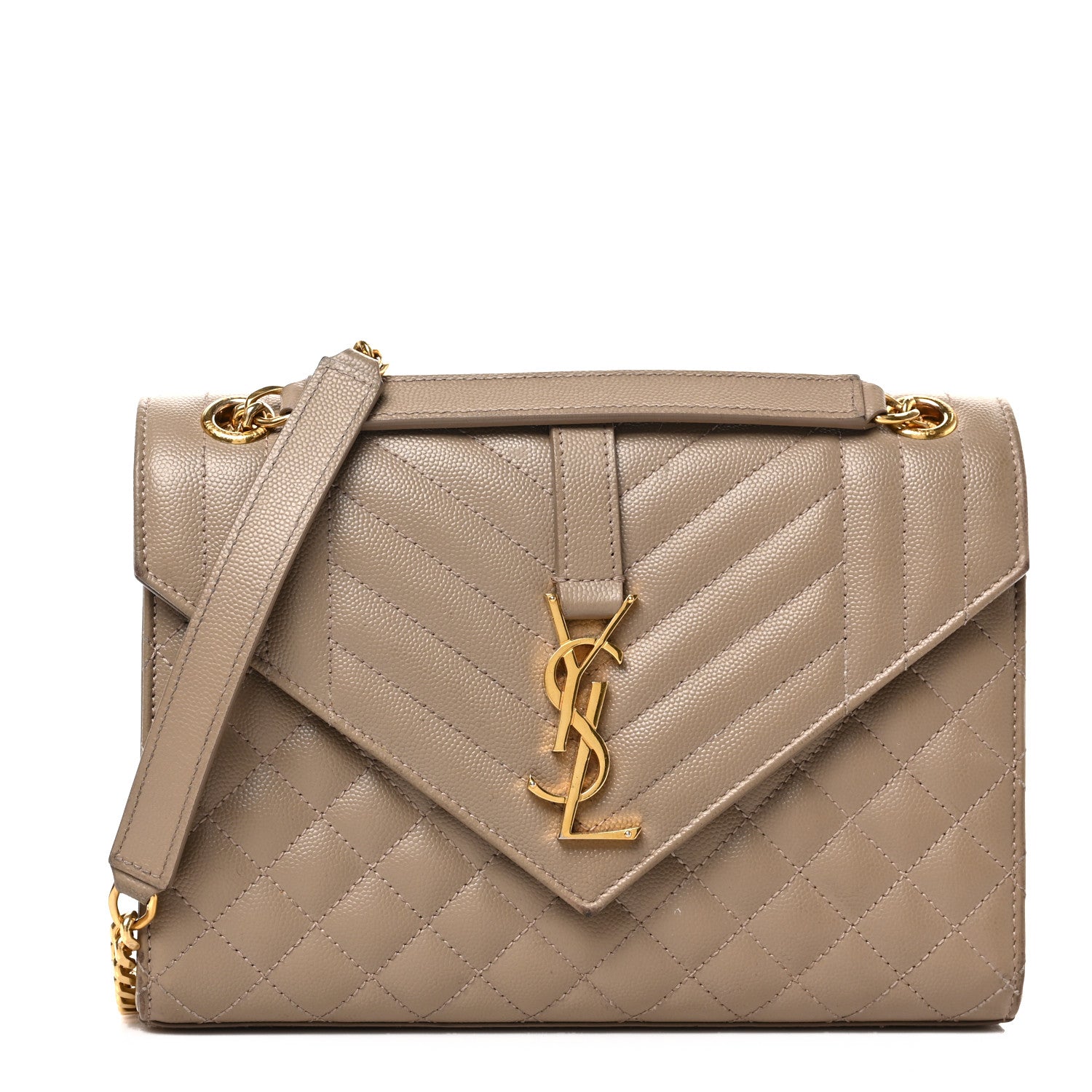 Saint Laurent Grain De Poudre Textured Mixed Matelasse Medium Triquilt Monogram Satchel Dark Latte 1 of 9