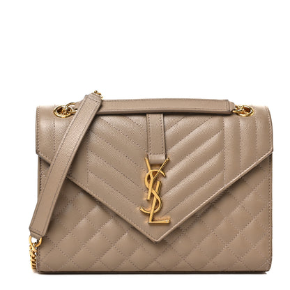 Saint Laurent Grain De Poudre Textured Mixed Matelasse Medium Triquilt Monogram Satchel Dark Latte 1 of 9