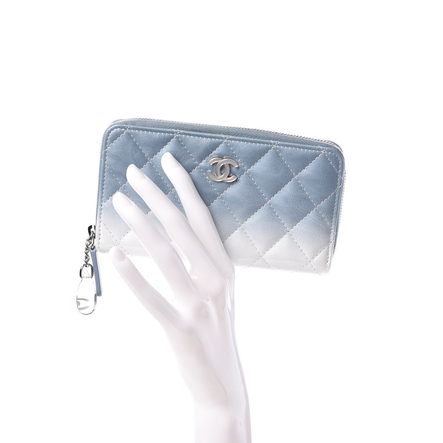 Chanel Faded Patent Calfskin Quilted Small Zip Around Wallet Blue 2 of 9