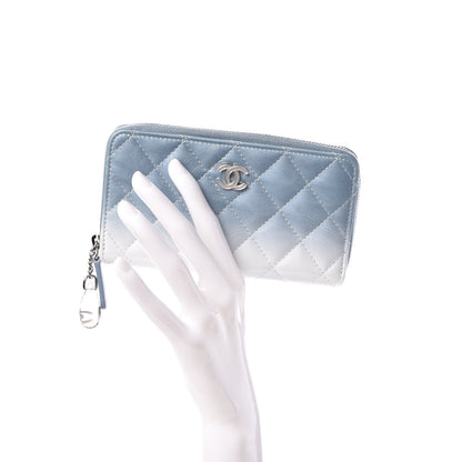 Chanel Faded Patent Calfskin Quilted Small Zip Around Wallet Blue 2 of 9