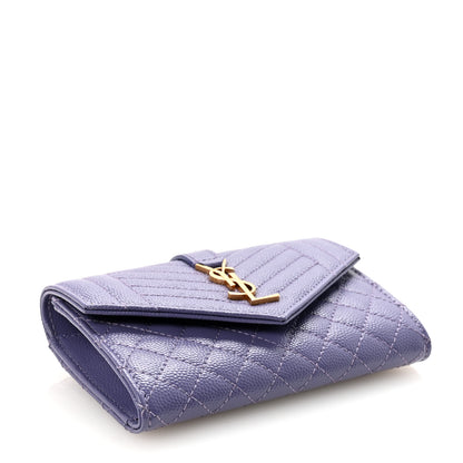 Saint Laurent Grain De Poudre Textured Mixed Matelasse Triquilt Small Monogram Envelope Wallet Dark Wisteria 4 of 6