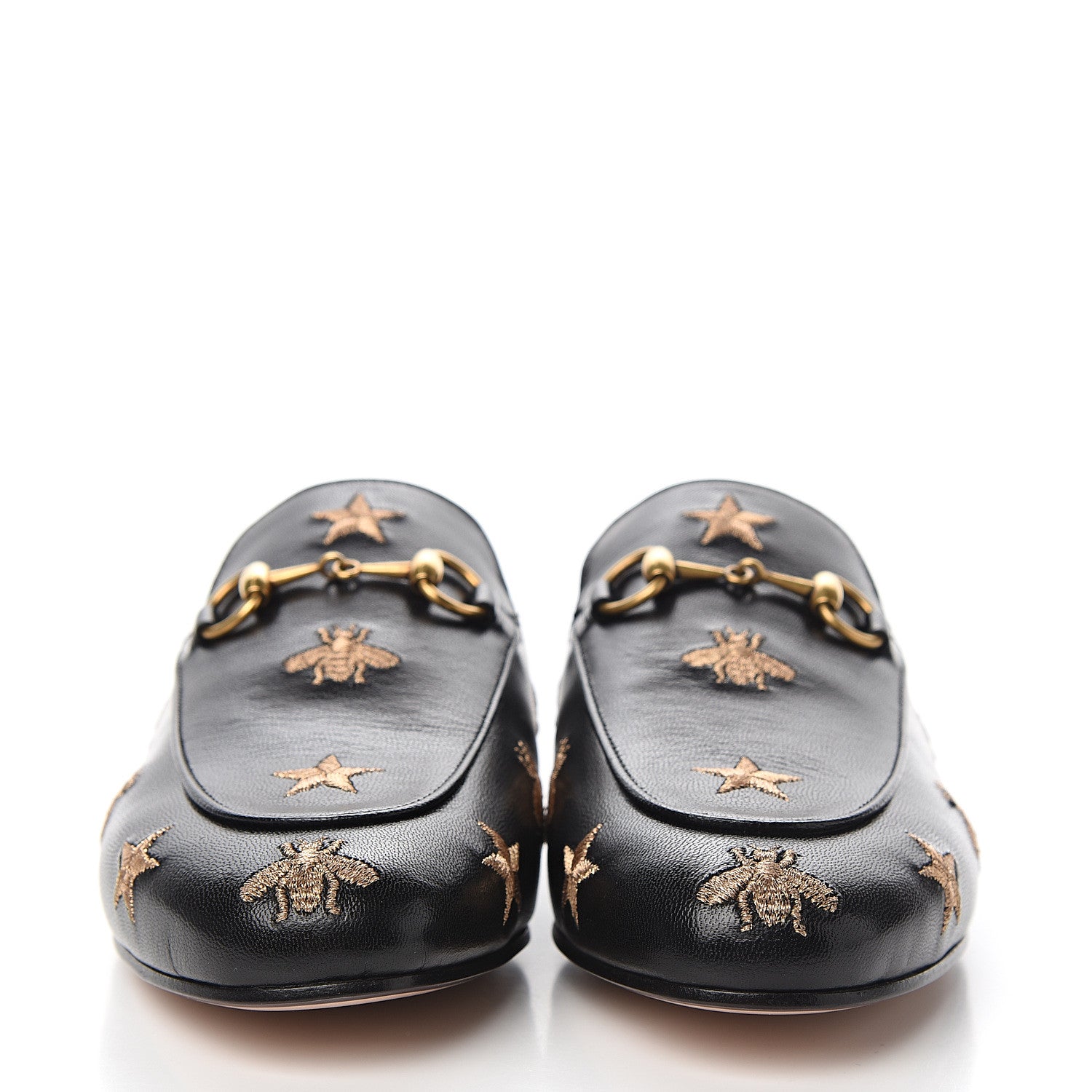 Gucci Goatskin Bee Star Embroidered Womens Princetown Slippers 37 Black 2 of 8
