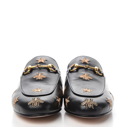 Gucci Goatskin Bee Star Embroidered Womens Princetown Slippers 37 Black 2 of 8