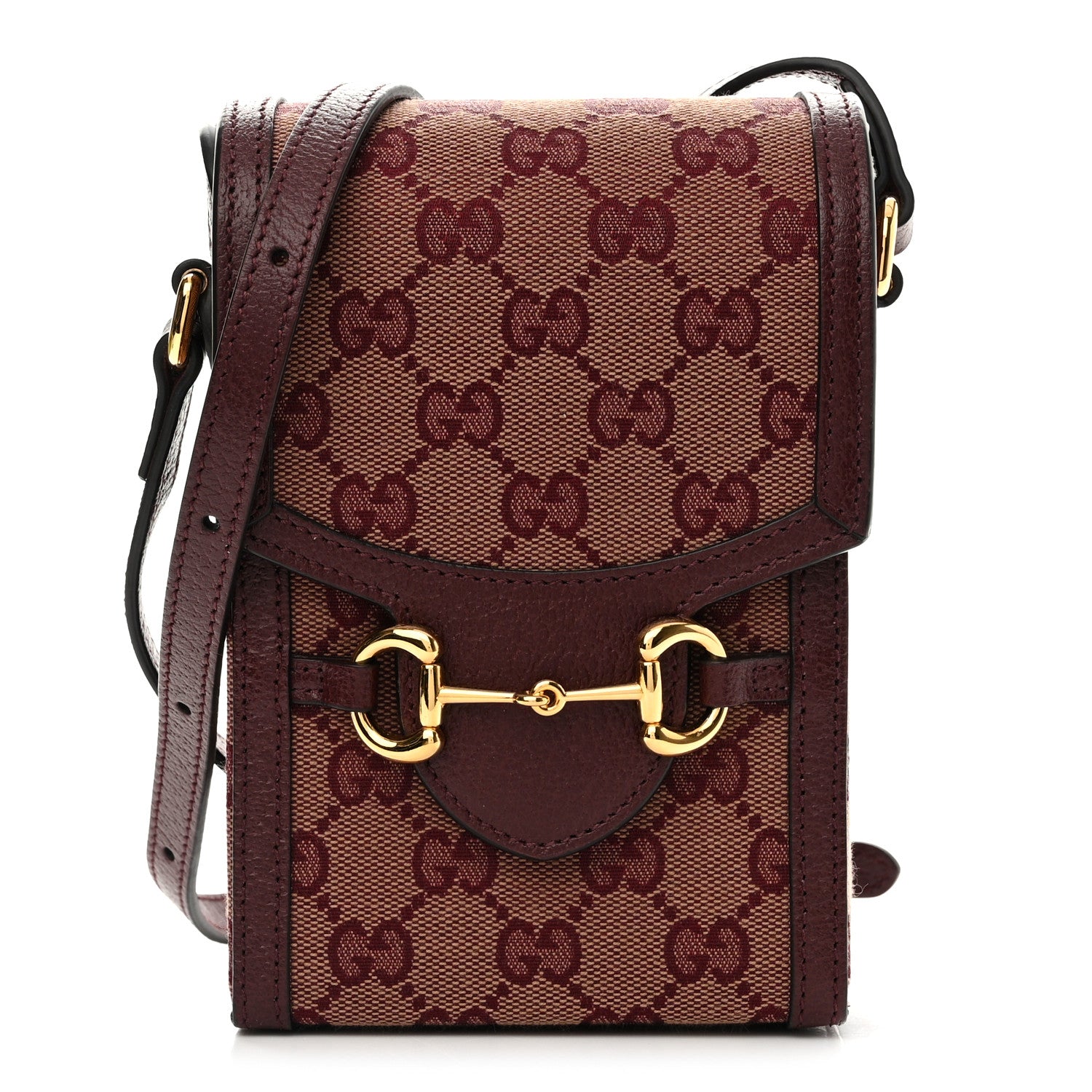 Gucci Monogram Textured Dollar Calfskin Mini Horsebit 1955 Crossbody Bag Sahara Rubino Chardonnay 1 of 10