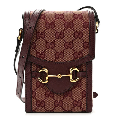 Gucci Monogram Textured Dollar Calfskin Mini Horsebit 1955 Crossbody Bag Sahara Rubino Chardonnay 1 of 10