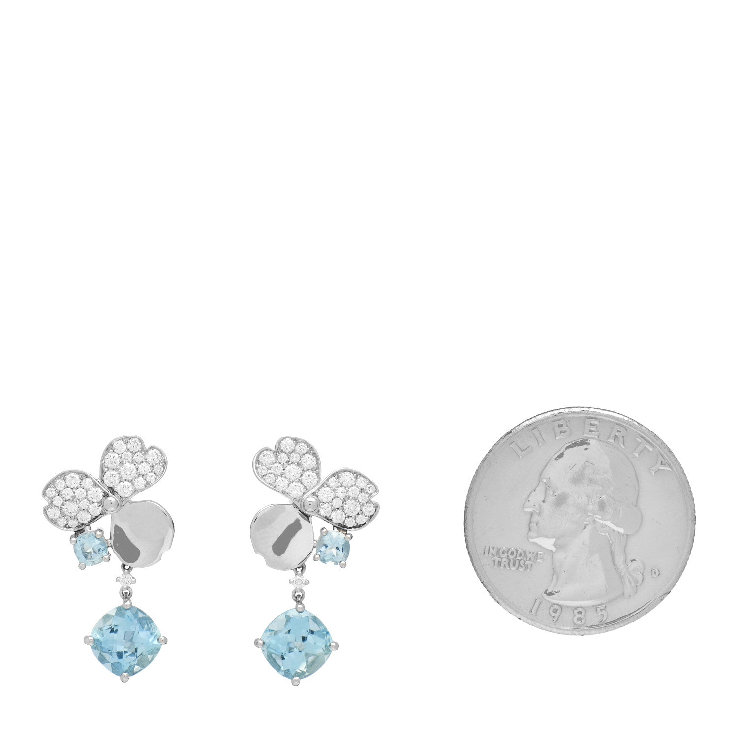 Tiffany Platinum Diamond Aquamarine Paper Flowers Single Drop Earrings 2 of 5