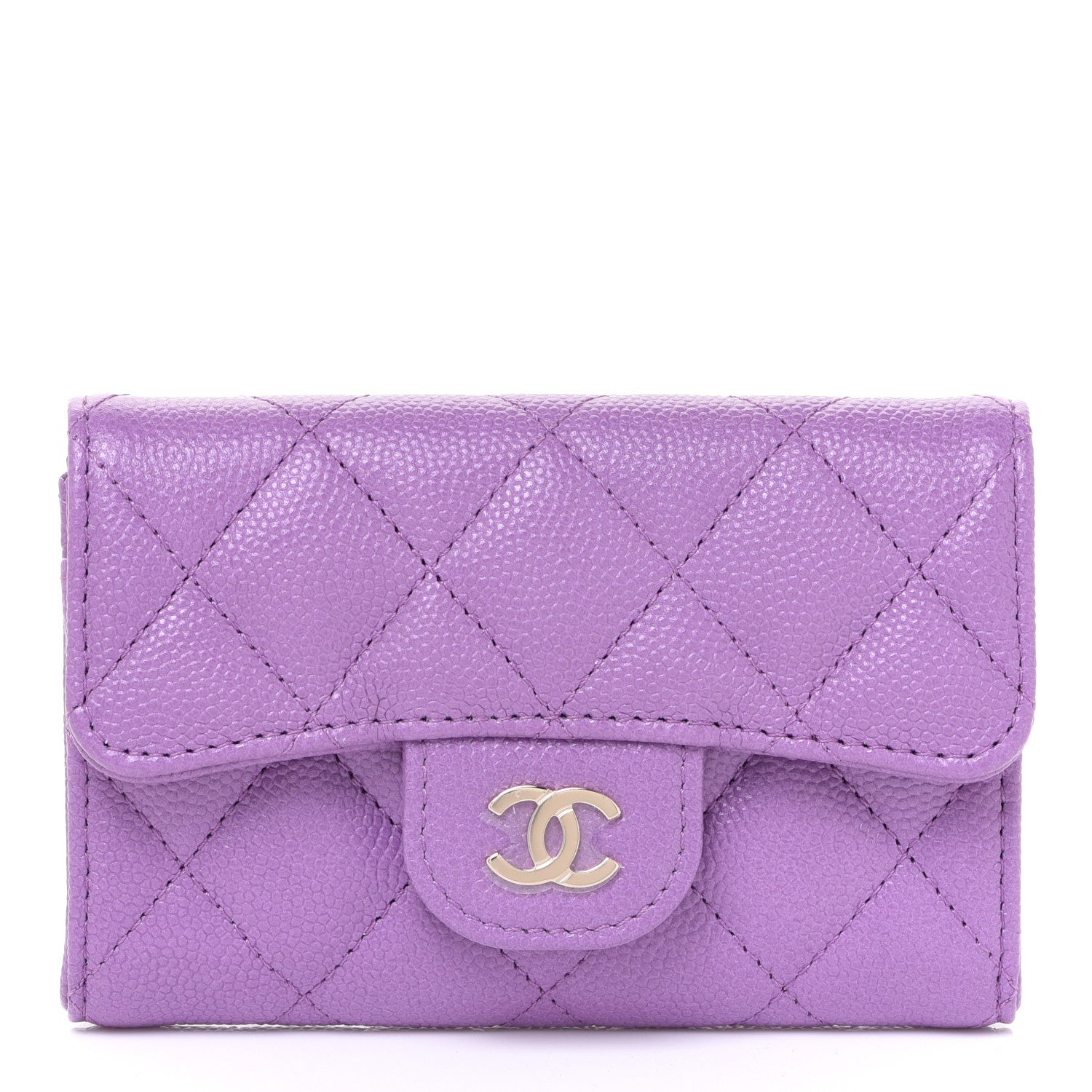 Chanel Caviar Quilted Flap Card Holder Wallet Purple 1 of 9