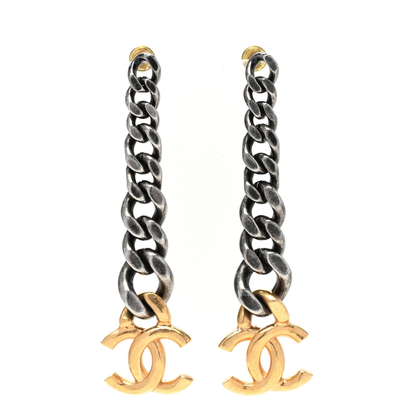 Metal CC Pick Drop Earrings Ruthenium Gold