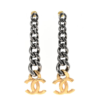 Chanel Metal CC Pick Drop Earrings Ruthenium Gold 1 of 5