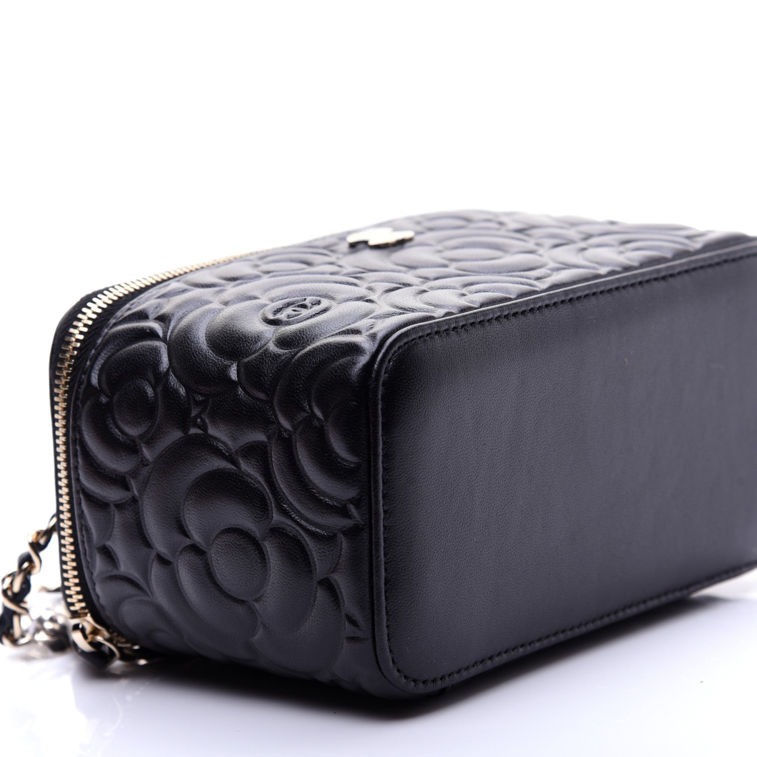Chanel Lambskin Camellia Embossed Small Vanity Case With Chain Black 6 of 14