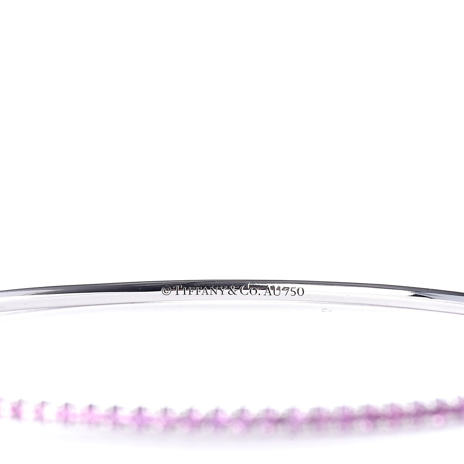 Tiffany 18K White Gold Pink Sapphire Metro Hinged Bangle L 4 of 5