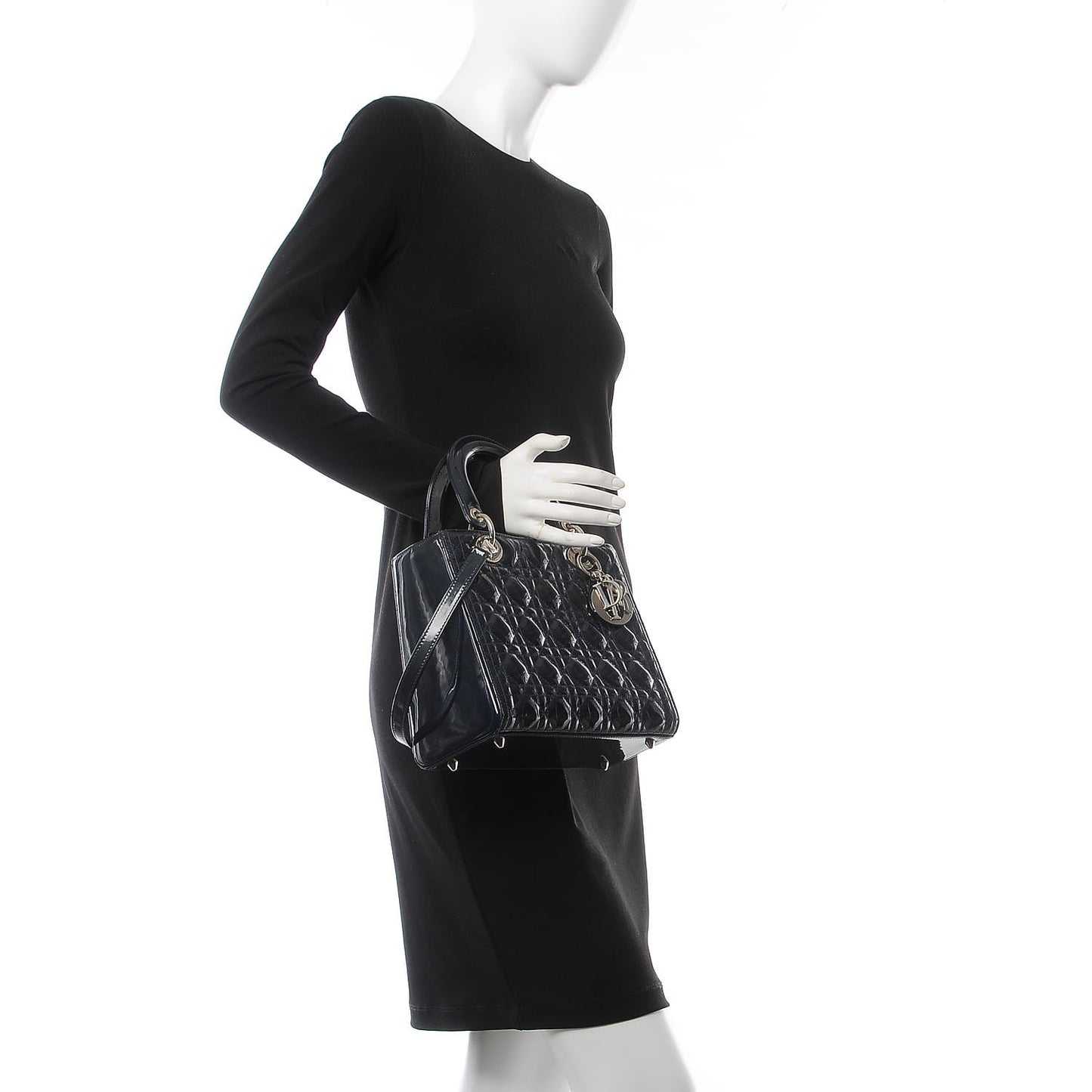 Patent Cannage Medium Lady Dior Saphir