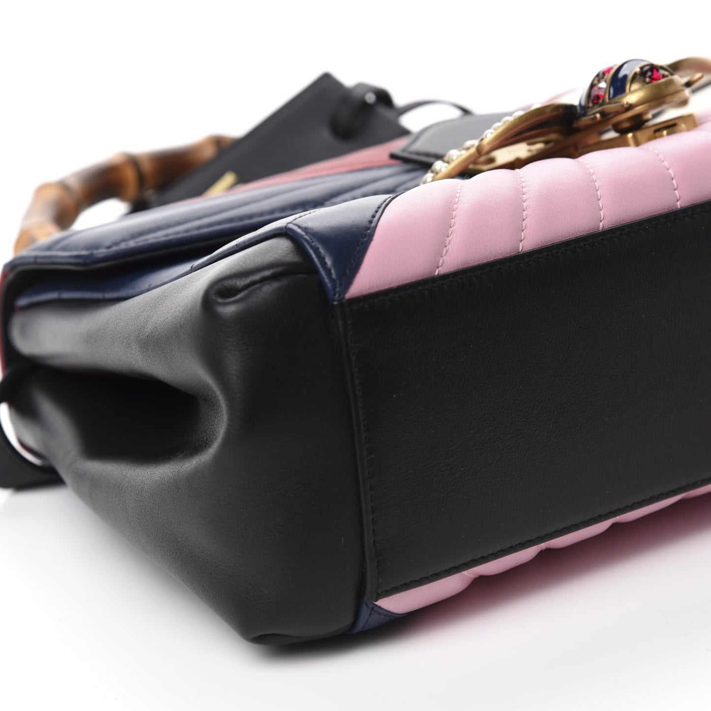 Calfskin Bamboo Trapuntata Queen Margaret Top Handle Bag Blue Agata Hibiscus Red Mystic White Sugar Pink