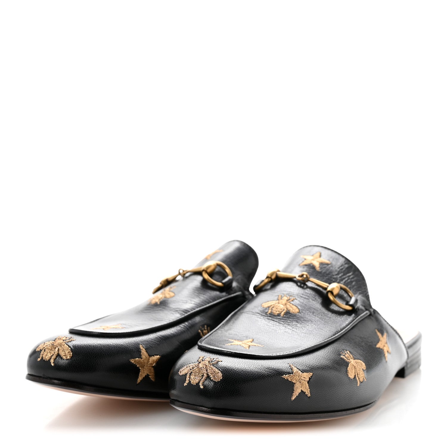 Gucci Goatskin Bee Star Embroidered Womens Princetown Slippers 38.5 Black 4 of 10