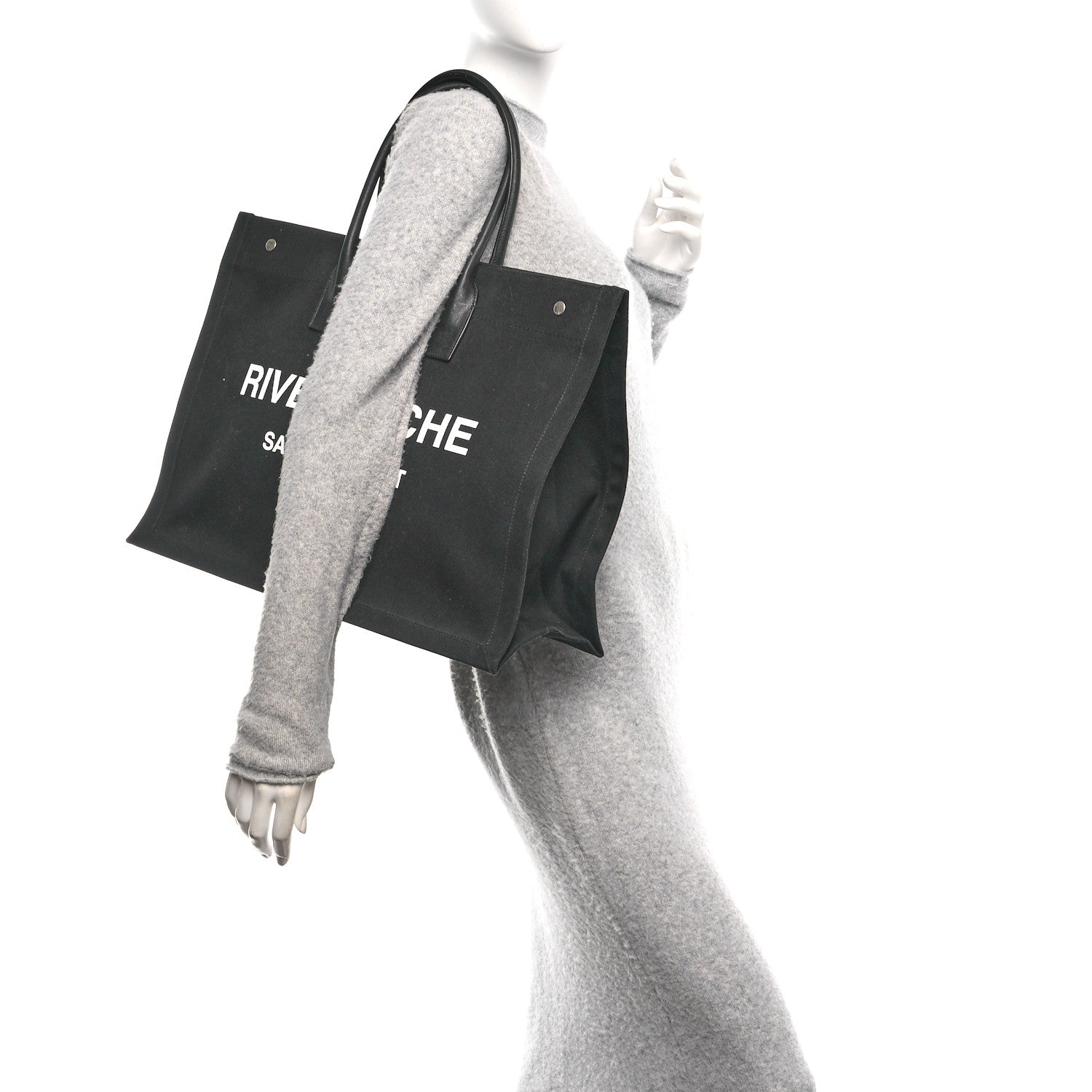 Saint Laurent Linen Calfskin Rive Gauche Tote Black 2 of 10
