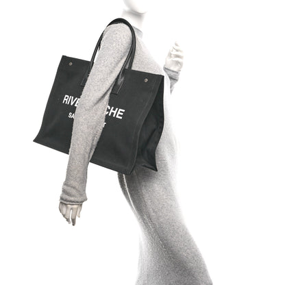 Saint Laurent Linen Calfskin Rive Gauche Tote Black 2 of 10