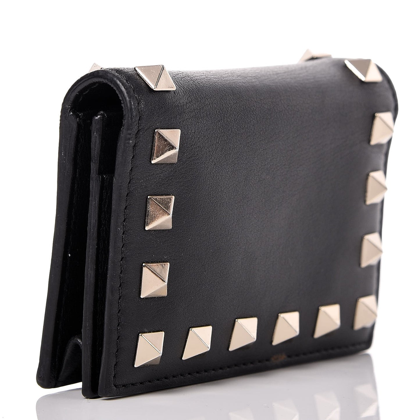 Calfskin Rockstud Bi-Fold Card Holder Black