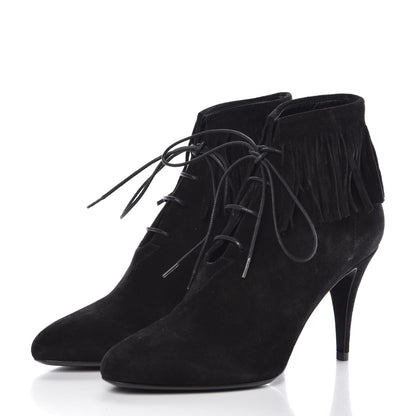Saint Laurent Suede Fringe Babies Ankle Boots 39 Black 3 of 9
