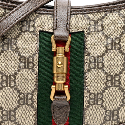 Gucci X BALENCIAGA BB Supreme Monogram Calfskin Web Mini Jackie 1961 Hobo Beige Ebony 7 of 9