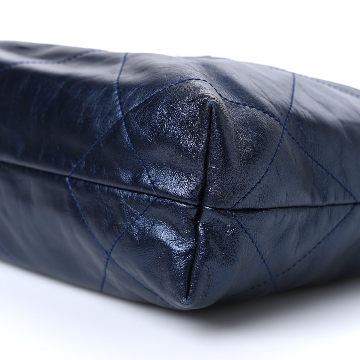 Metallic Calfskin Quilted Small Chanel 22 Navy Blue