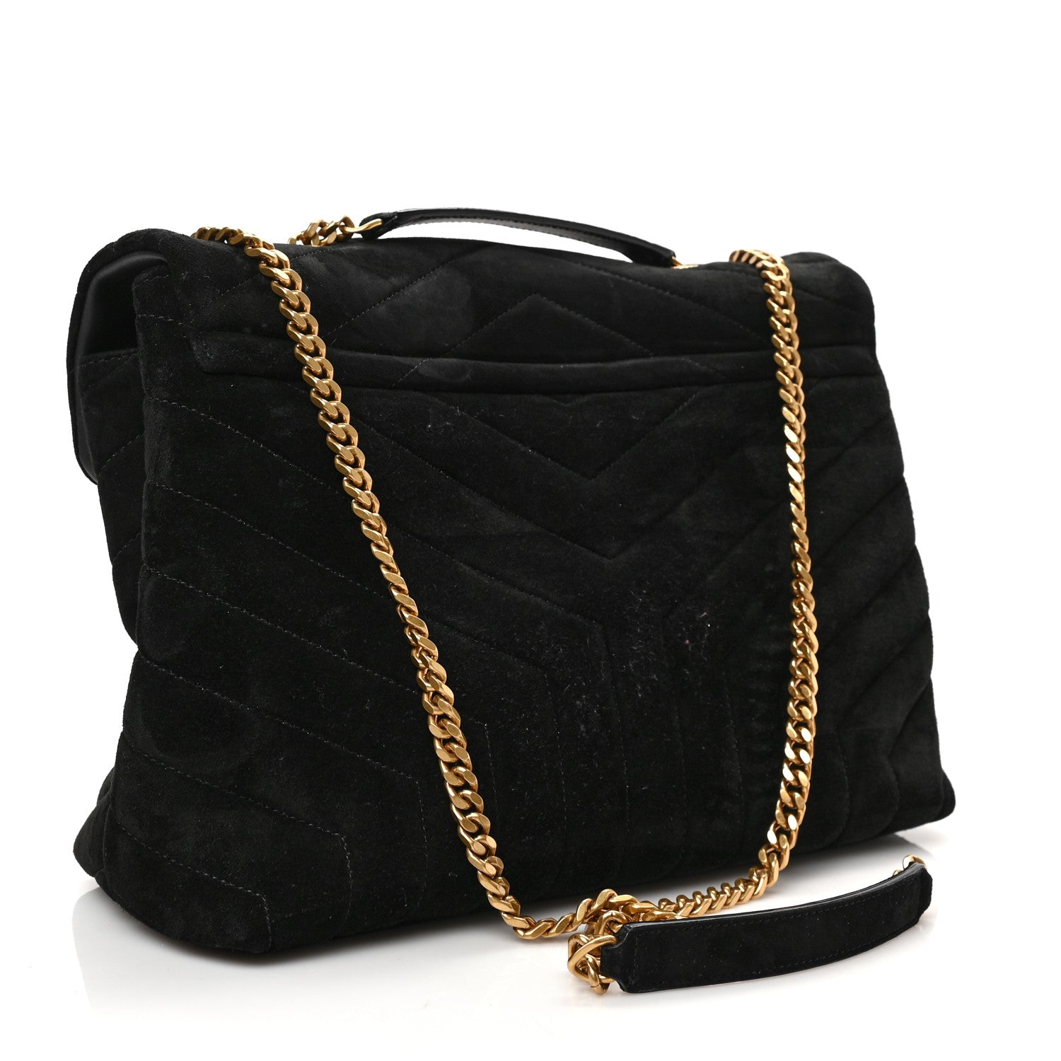 Saint Laurent Suede Y Quilted Monogram Medium Loulou Chain Satchel Black 3 of 8