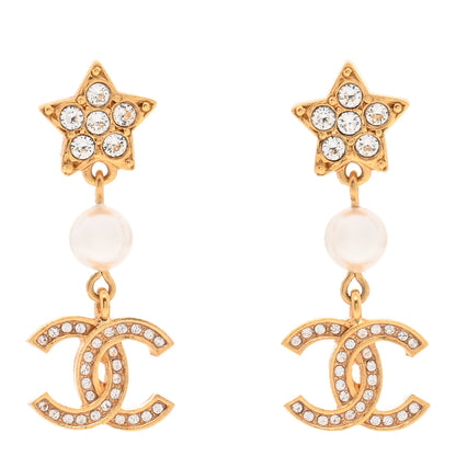 Chanel Crystal Pearl CC Star Drop Earrings Gold 1 of 4
